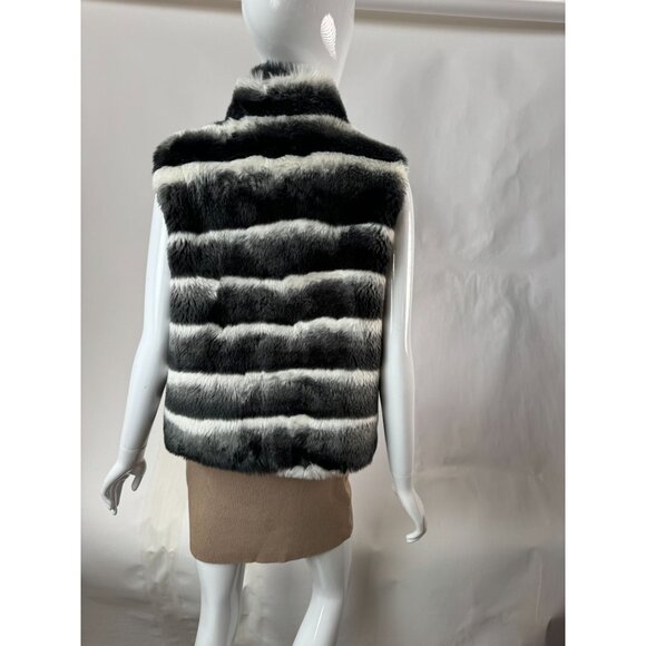 Annabelle New York Faux Fur Vest Black & White Striped Pattern Size Large - Picture 4 of 16